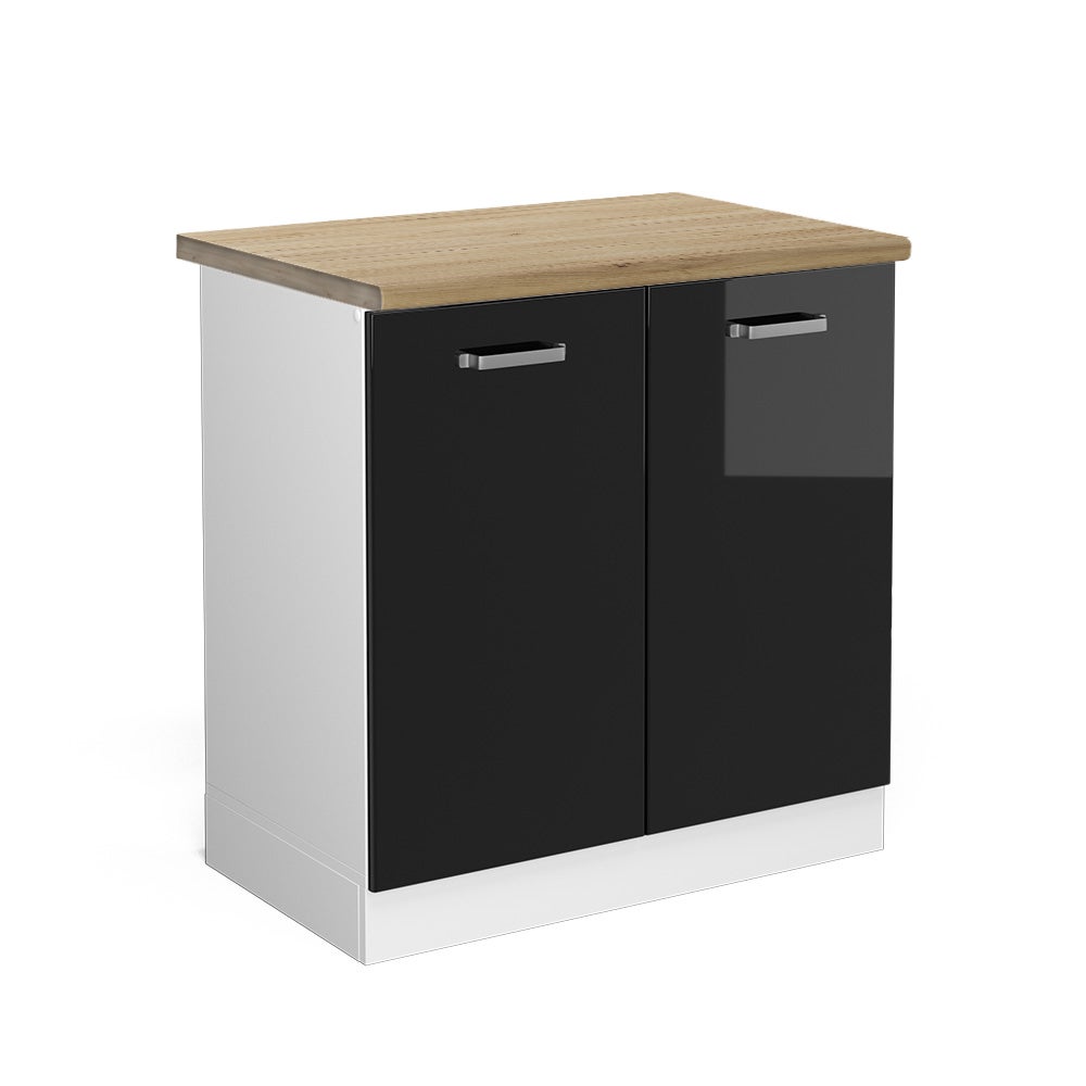 Vicco Szafka pod zlew R-Line, Czarny wysoki połysk, 80 cm , BP Dąb