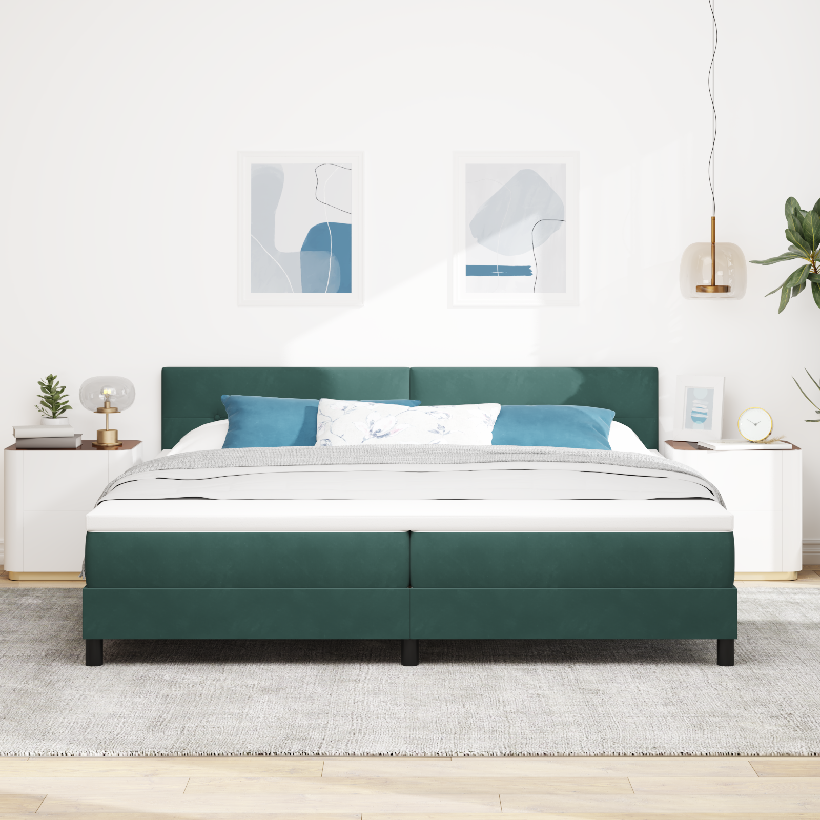 Lit Box Spring avec Matelas Vert Foncé 200x200 cm Velours | Leroy Merlin