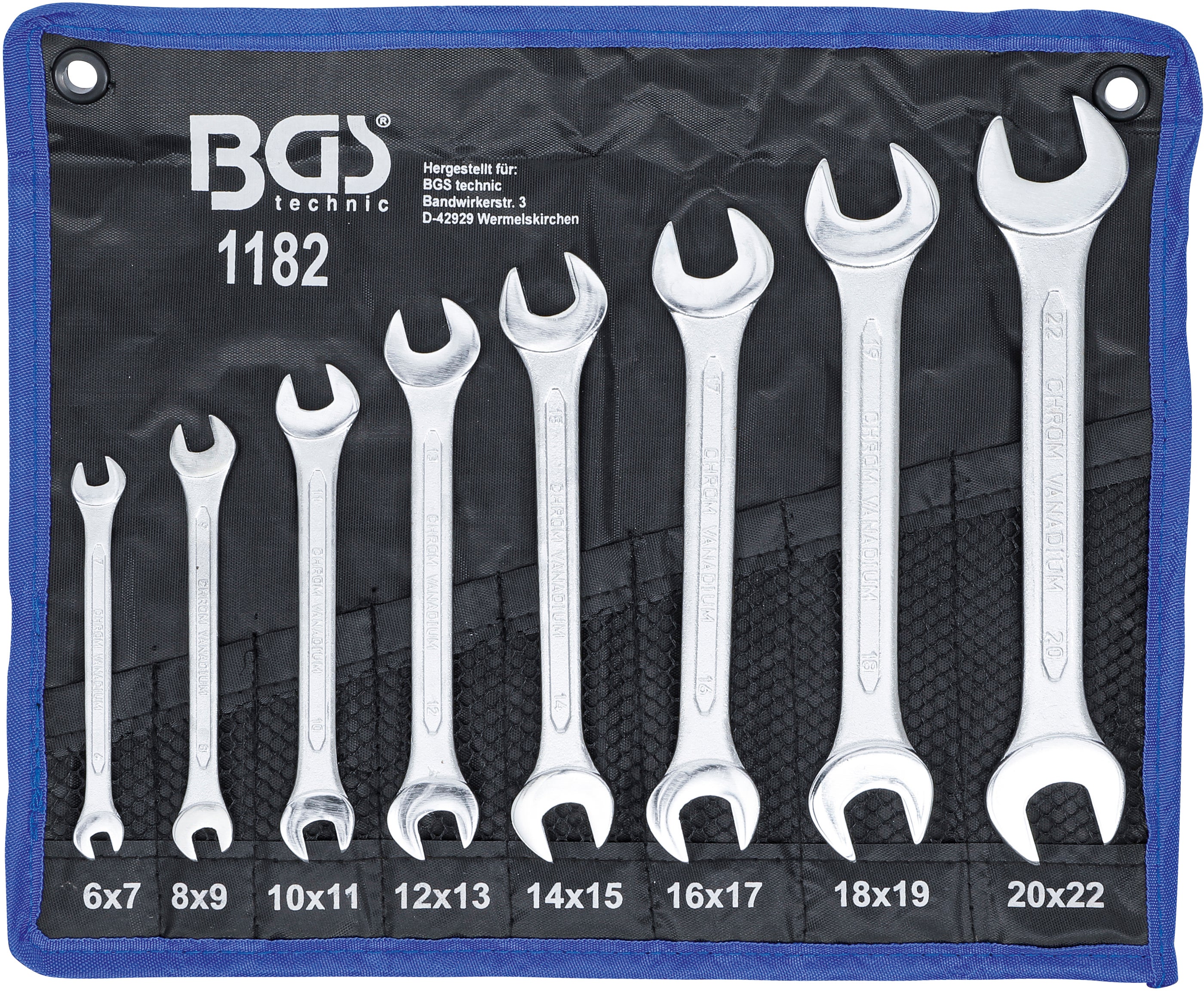 BGS Zestaw kluczy płaskich dwustronnych SW 6x7 - 20x22 mm 8-częściowy - 1182
