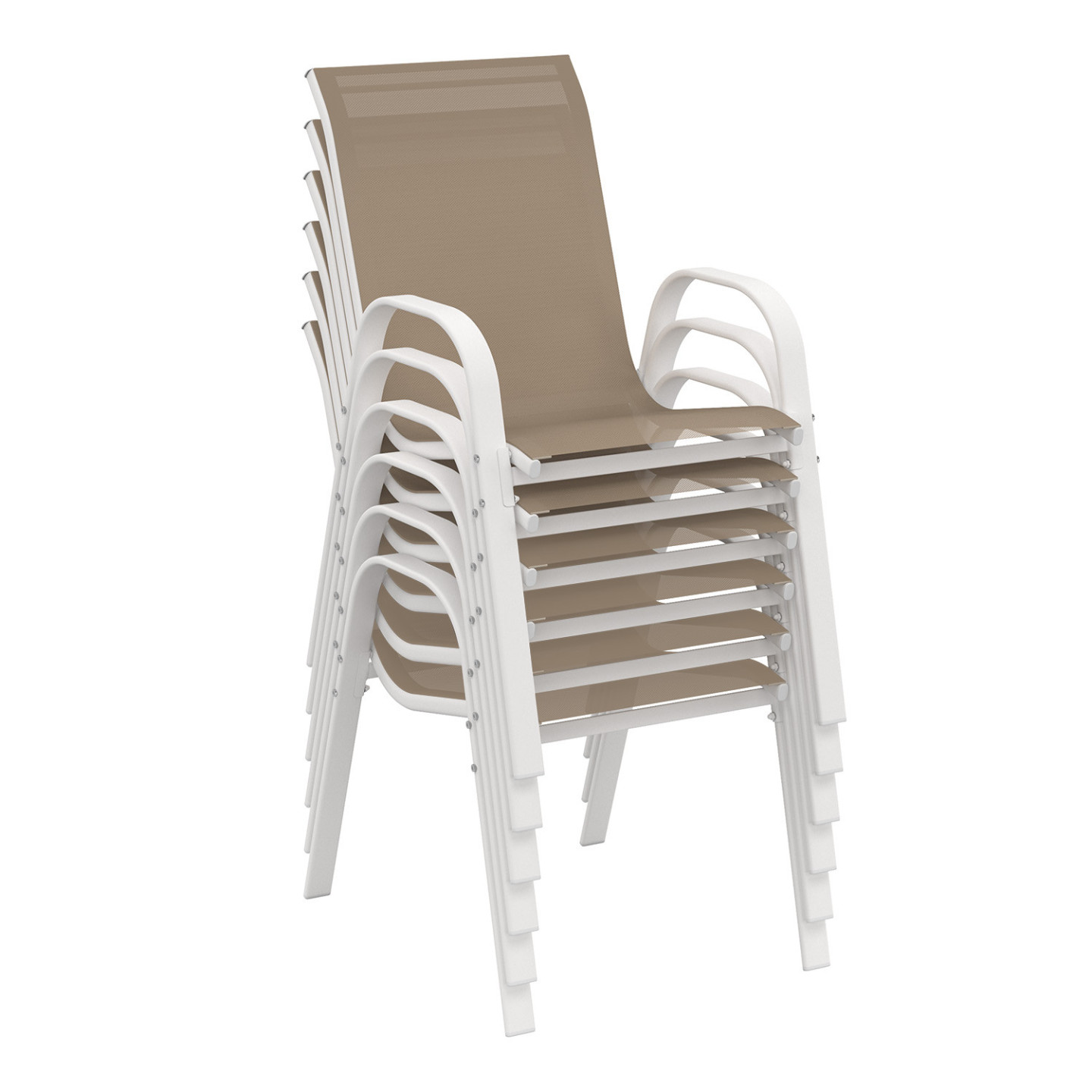 Salon de jardin MADRID table 240 CM et 10 chaises empilables blanc et beige - 4