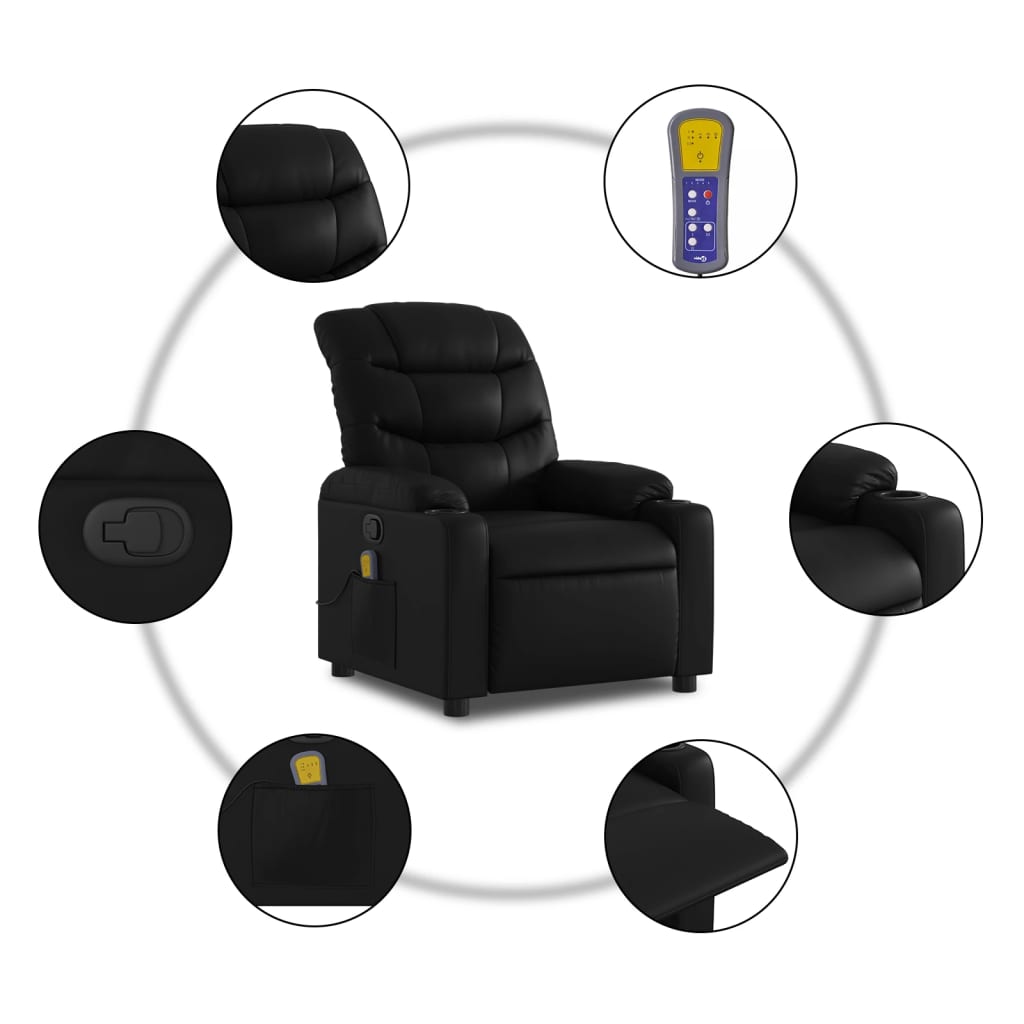 Fauteuil de Salon，Chaise，Fauteuil de massage inclinable noir similicuir - 6