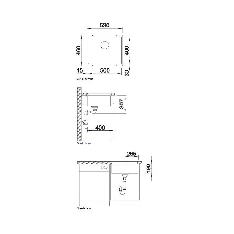 Blanco Lavello Blanco Subline 500-U in Silgranit PuraDur sottopiano 53x46cm, antracite (523432) - 3