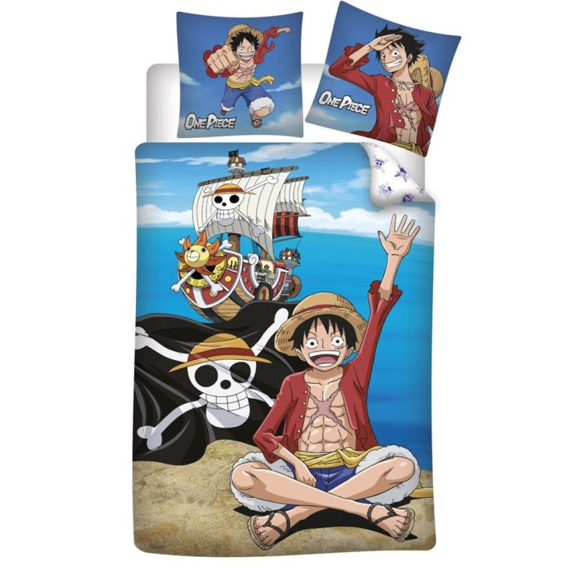 Halantex ONE PIECE Monkey D. Luffy Et Divers Personnages Parure De Lit En Coton, Housse De Couette 140 X 200 Cm Et Taie D'oreiller 70 X 90 Cm 100 % Coton Multicolore