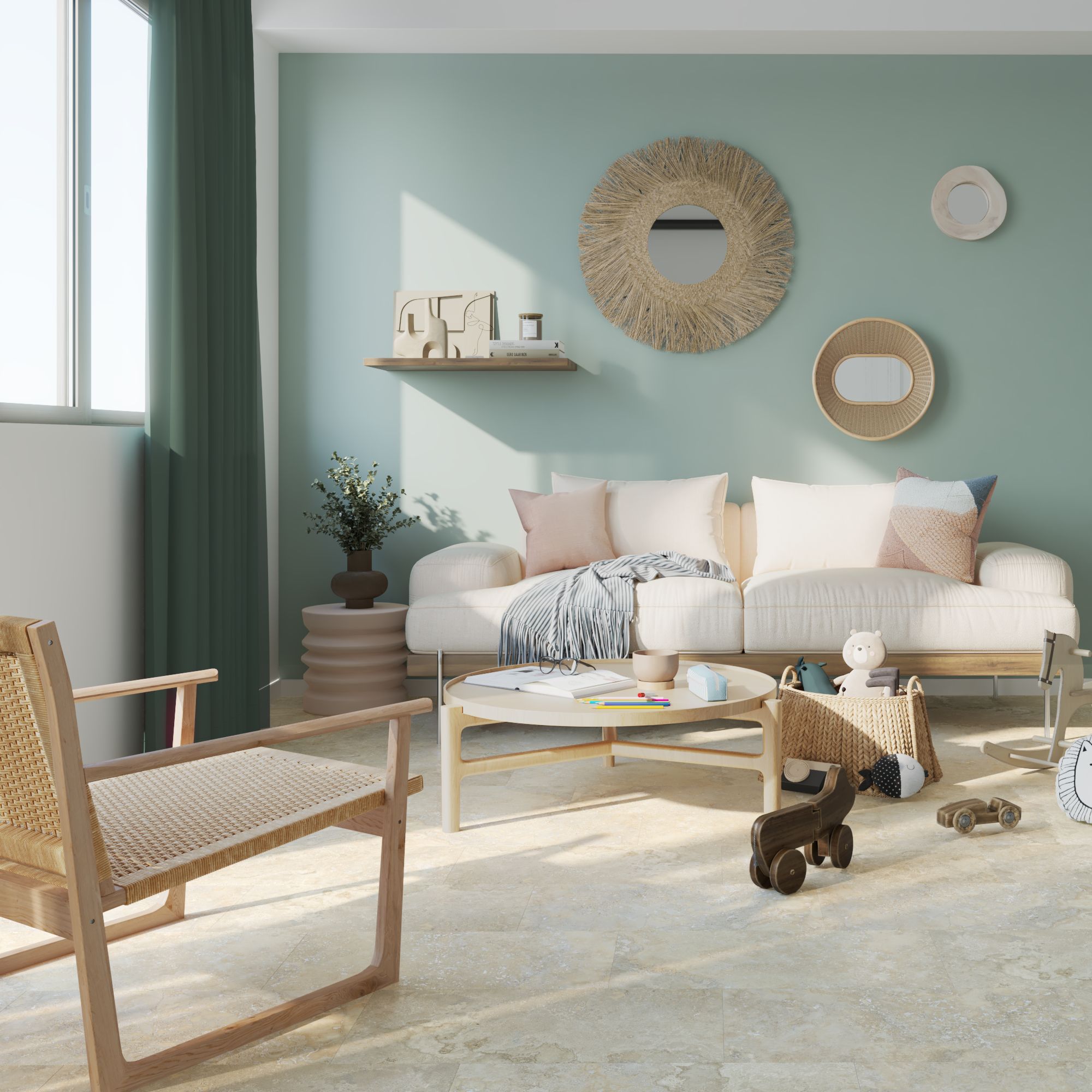 Dalle PVC clipsable forte ARTENS - LAKOS Effet carrelage en travertin beige - 1,67 m²/ 9 Dalles - 4