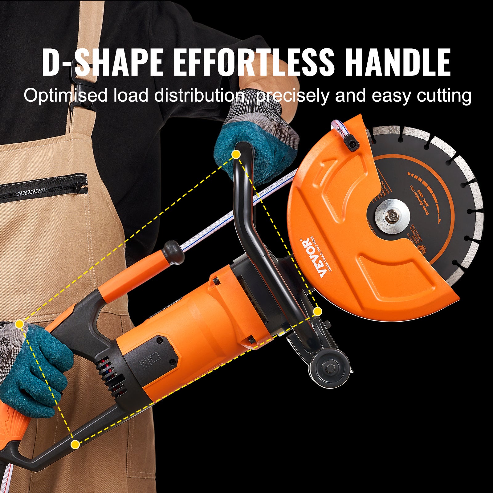 Scie à béton électrique,VEVOR 230 mm,scie circulaire puissance élevée 2000 W profondeur de coupe 89 mm scie à disque humide/sec avec conduite d'eau - 6