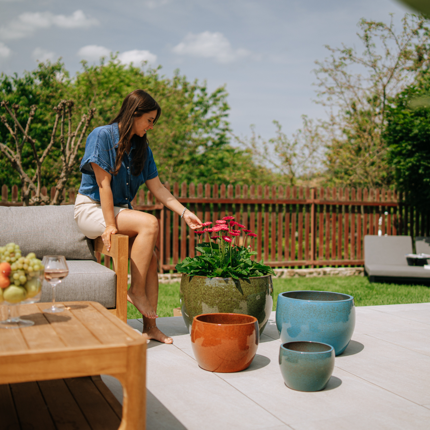Pot grande taille d'extérieur ROMULUS 21x15cm noir & vert, fait main en terre cuite émaillée, résistant au gel - 4