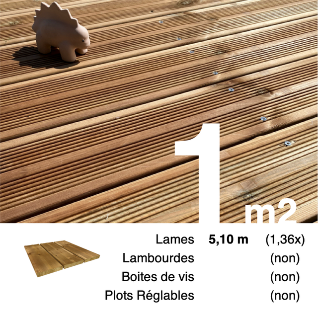 Planches de terrasse Pin autoclave Marron pour 1 m² • Longueur 5,1 m