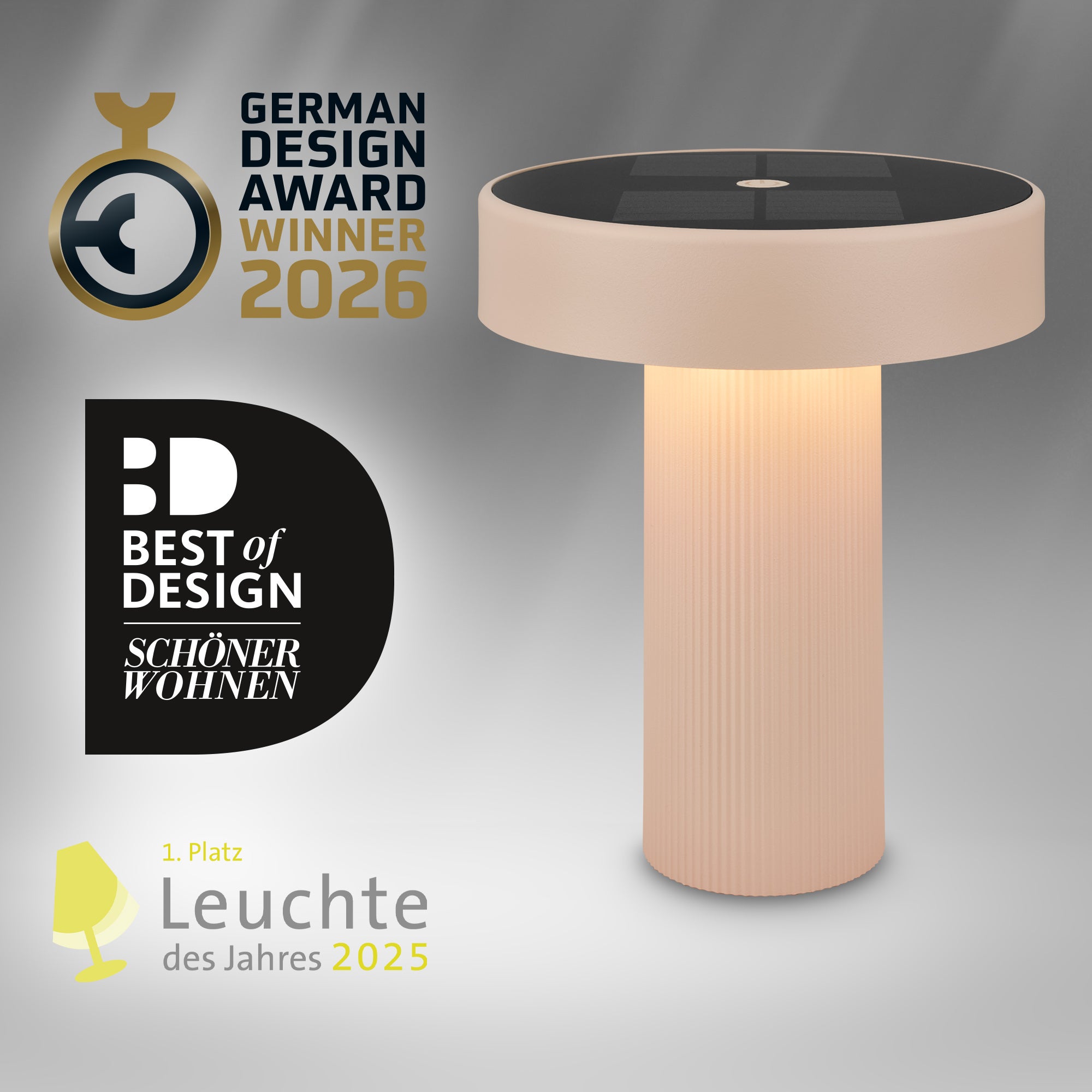 Lampe de table LED - German Design Award - Sans fil - Solaire - Ø16x20cm - Blanc chaud - 1W, 150lm - Briloner - 4