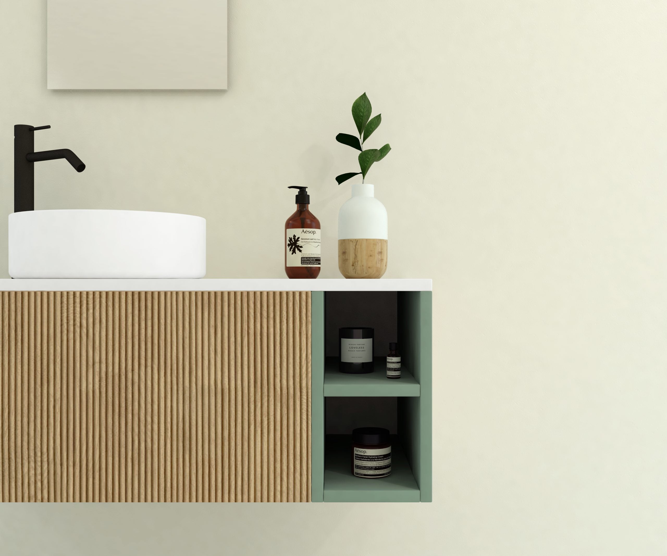 Ensemble de meubles de salle de bain Avantarea CHALAIN , vert argile, 100 cm + vasque + miroir Alma - 2
