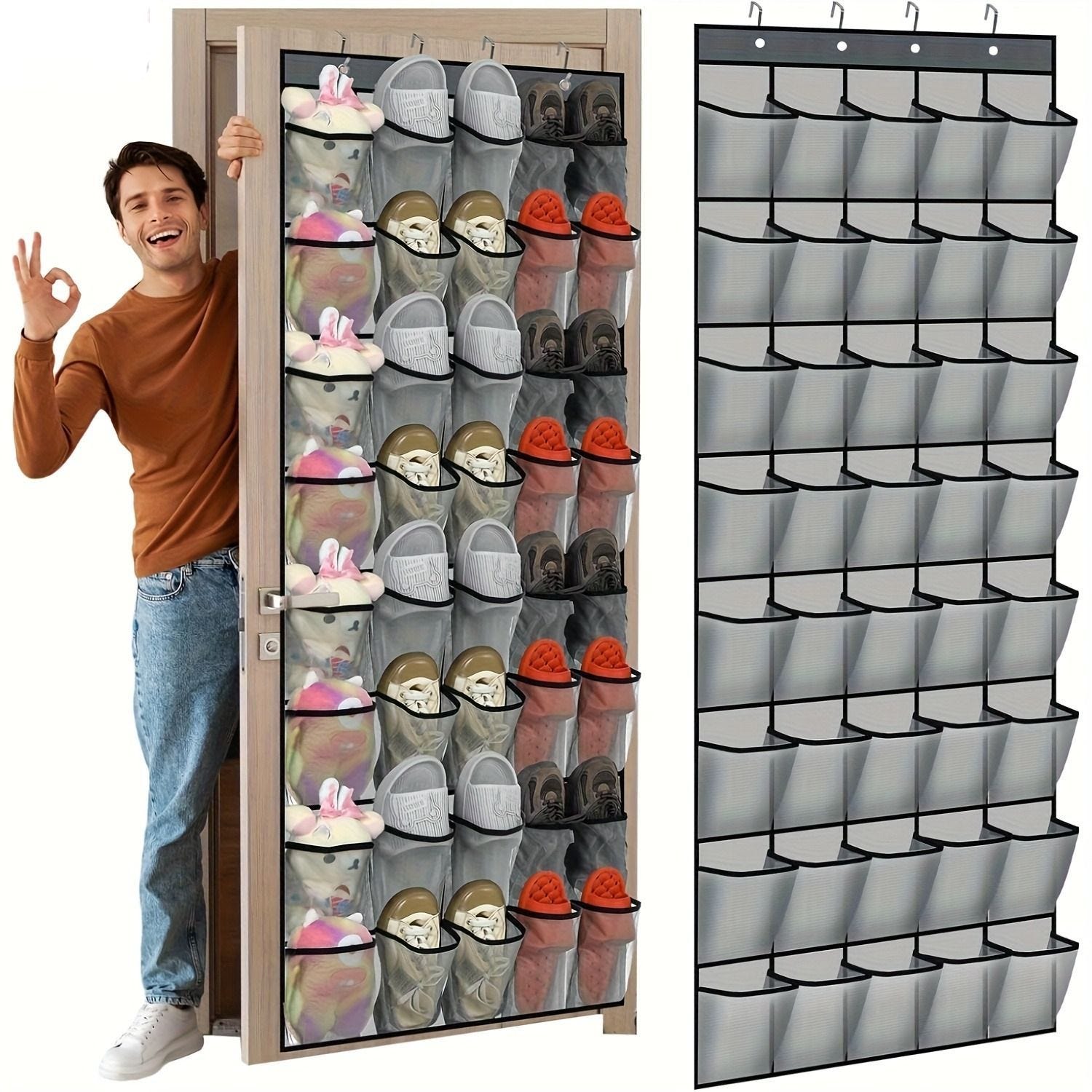 SCDZY Organizer sopra la porta per scarpe, 2 pezzi, 12 grandi tasche, scarpiera sospesa, salvaspazio, organizer multifunzione da appendere per porte strette, grigio SCDZY Organizer sopra la porta per scarpe, 2 pezzi, 12 grandi tasche, scarpiera sospesa, salvaspazio, organizer multifunzione da appendere per porte strette, grigio