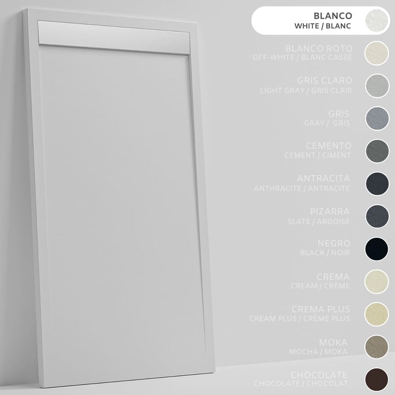 SOULHOME Brodzik prysznicowy– Żywica– Gel Coat– Gładka/Kamienna tekstura – Antypoślizgowy – biały- 160X70- Niski 3cm– Ruszt INOX