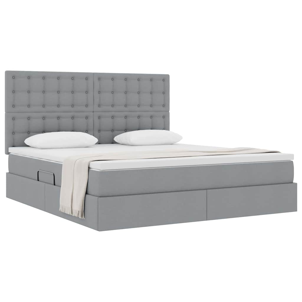Lit avec rangement et matelas gris clair 180 x 200 cm tissu - 3