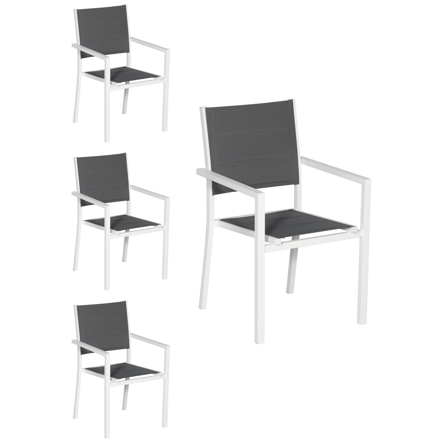 Zestaw 4 białych krzeseł tapicerowanych aluminium - szary textilene