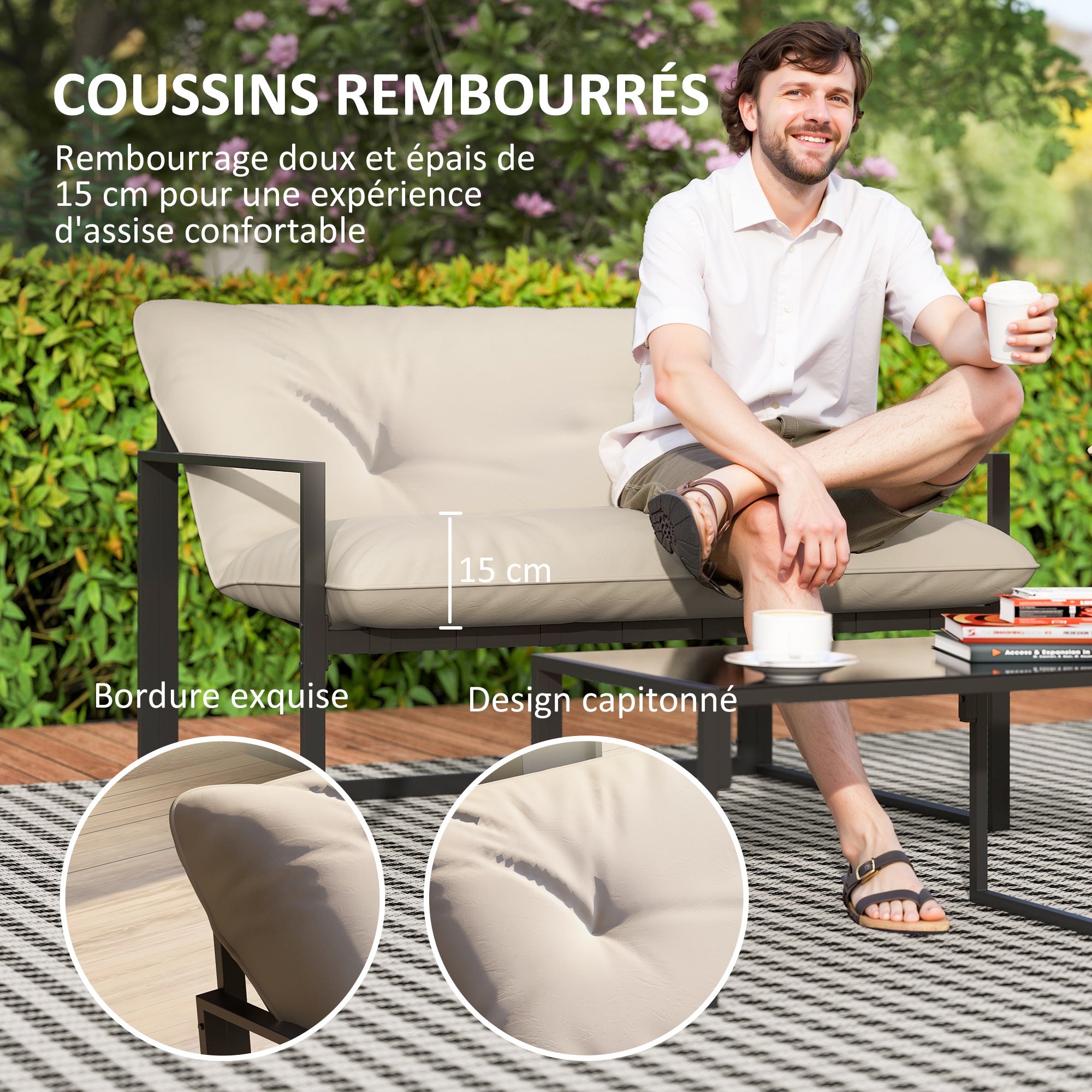Salon de jardin en Acier Beige 4 personnes - 4