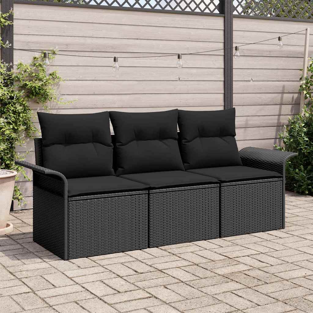 Zestaw Sof z poduszką 3 pcs Czarny polirattan vidaXL