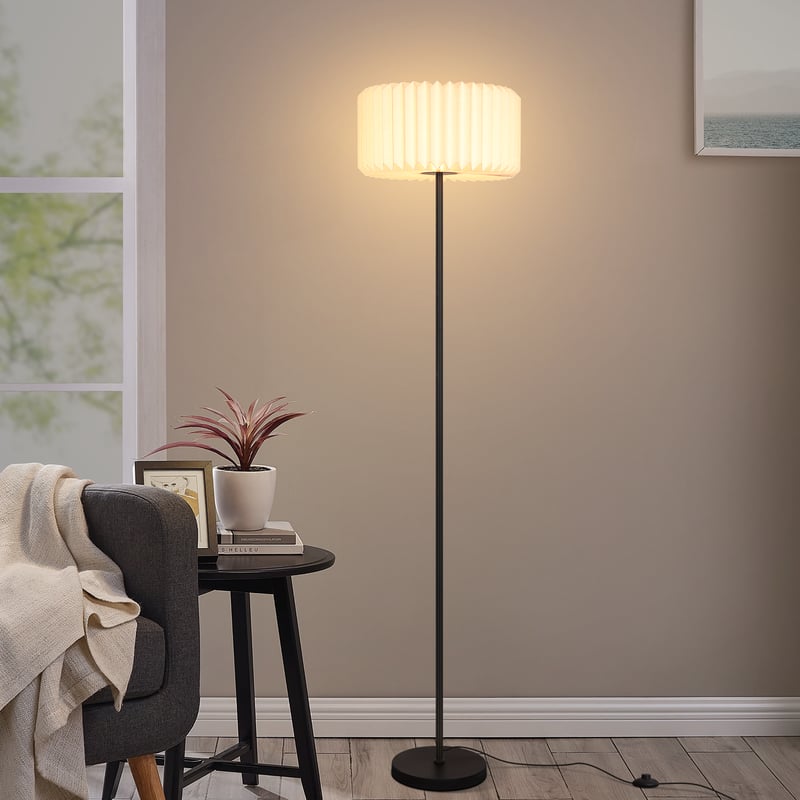 NETTLIFE Lampa podłogowa Vintage do salonu - lampa podłogowa biała, abażur papierowy, lampa podłogowa do salonu G9