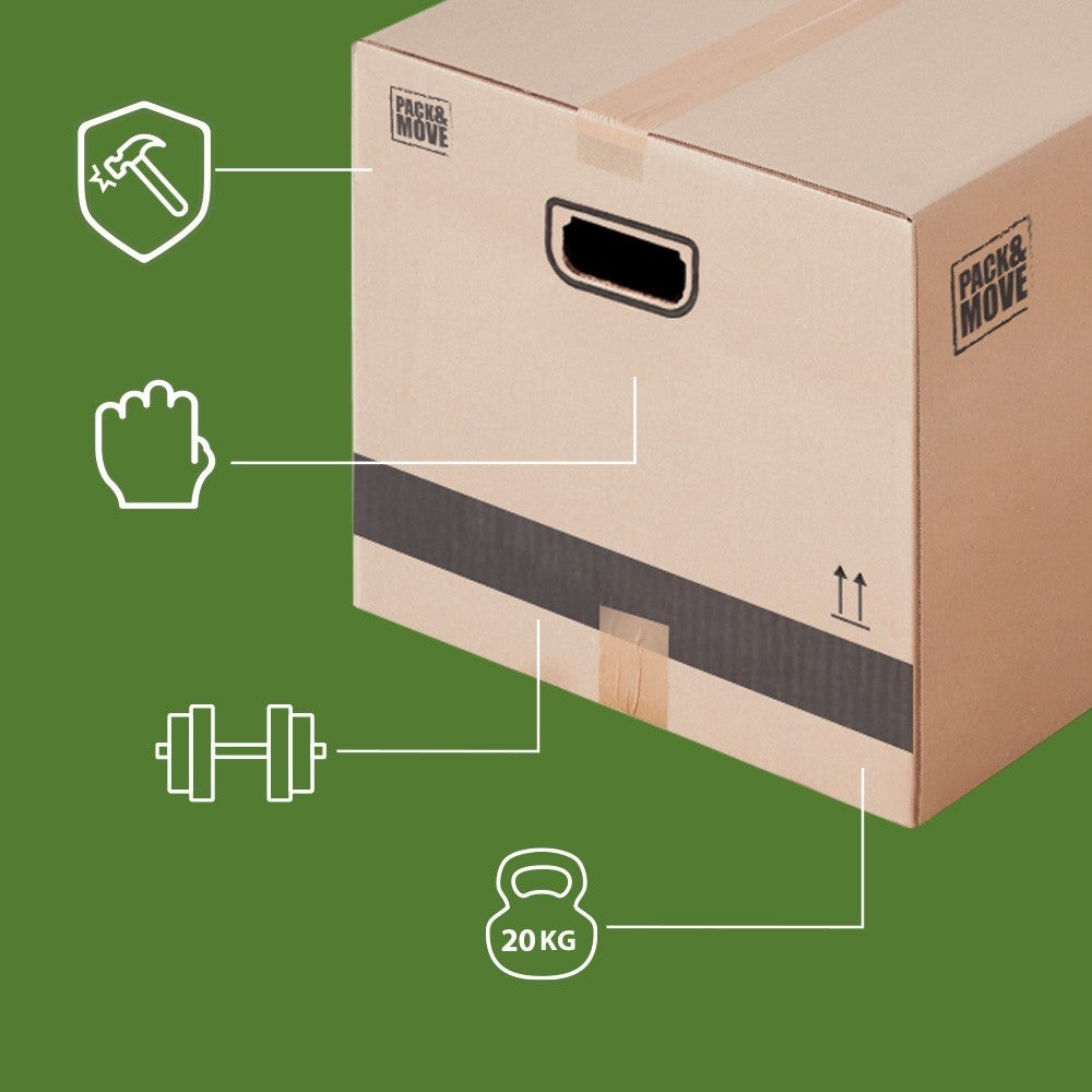 Pack and Move - Lot 40 cartons déménagement L larges - 40 x 60 x 40 cm - Poignées renforcées - 2 adhésifs offerts - 4