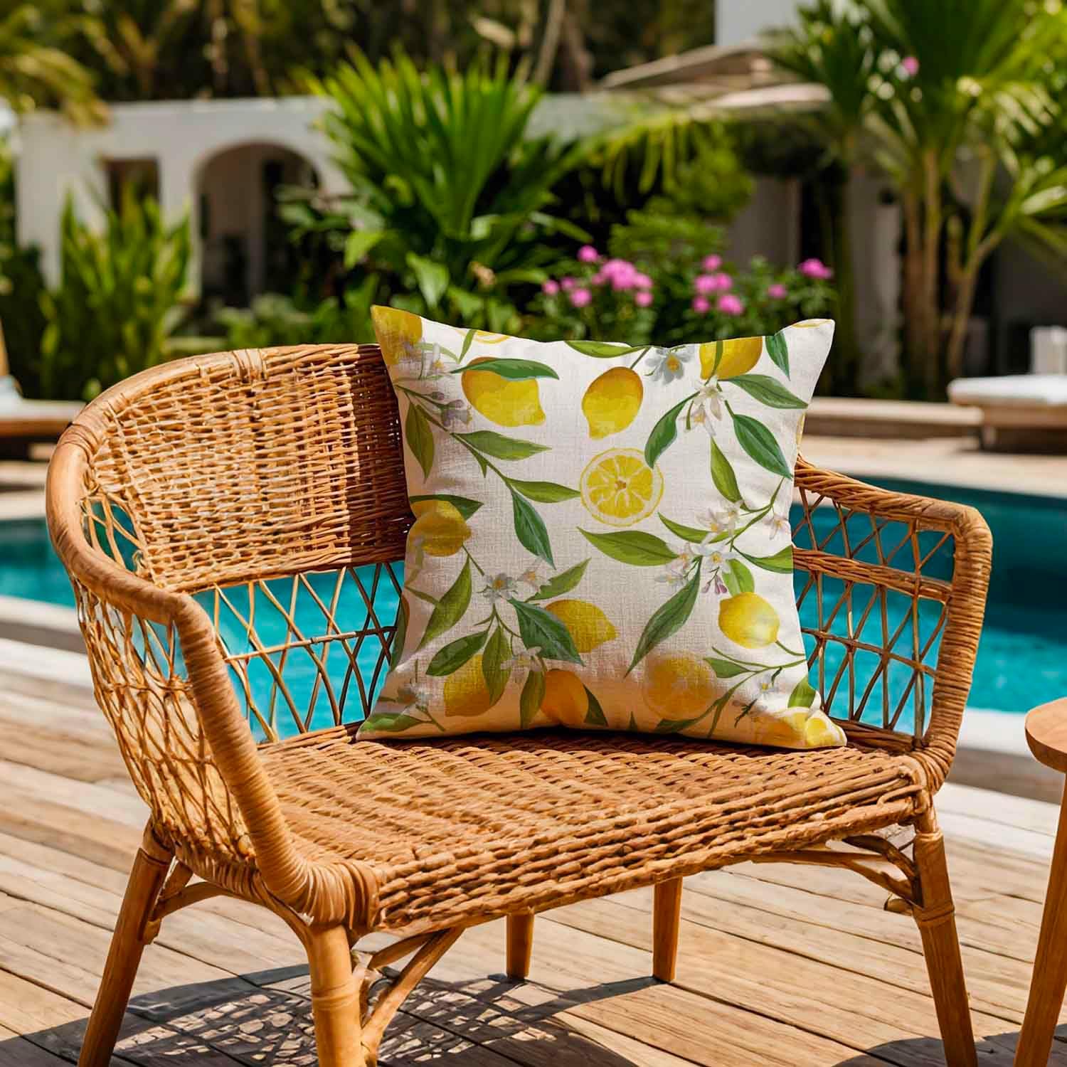 Housse Coussin 45 x 45 Exterieur Impermeable Jaune Citron Motif Floral Taie d'oreiller Décoratif Housses de Coussin Lot de 2 - 5