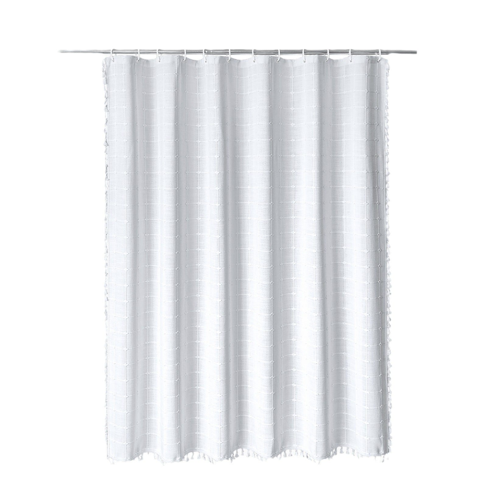 Tenda Doccia Lush Decor Hygge Effetto Lino – 183x183 Cm – Colore Grano E Bianco, Stile Moderno Rilassante