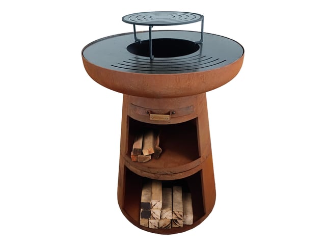 Barbecue rond avec plaque d'acier ronde et grille
