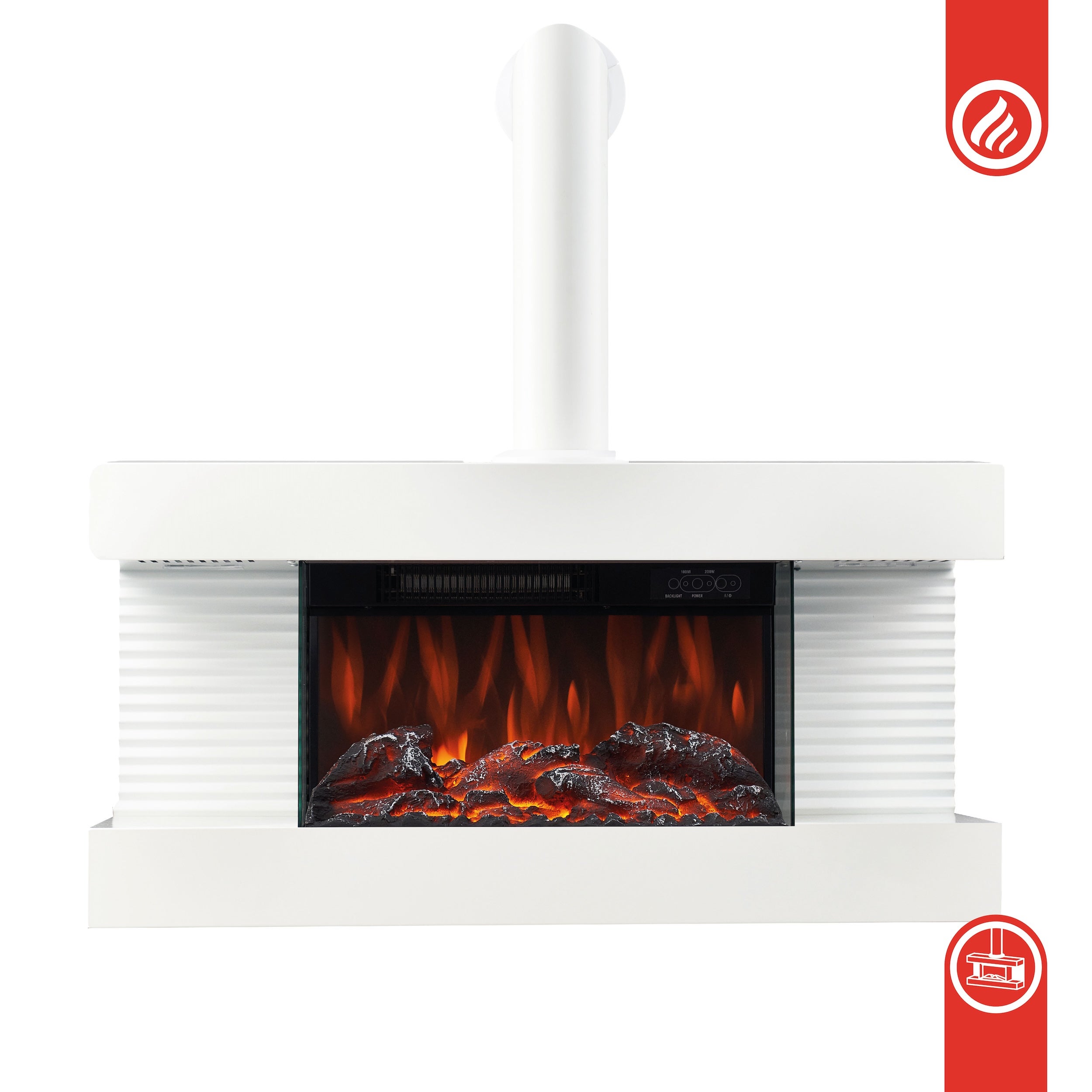KAMINIO Chimenea eléctrica LIZ con tubo de chimenea - Chimenea de pared con calefacción, llama 3D, luz ambiental, control remoto - Blanco - 8