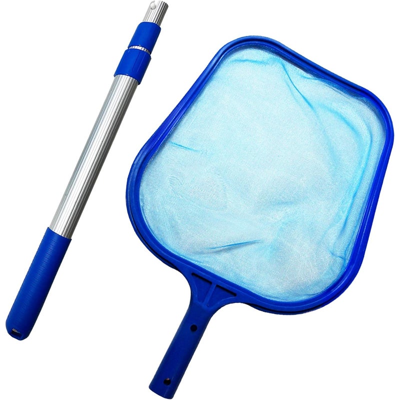 Skimmer basenowy z drążkiem (100 cm) | Siatka do czyszczenia liści | Konstrukcja z tworzywa sztucznego o drobnych oczkach