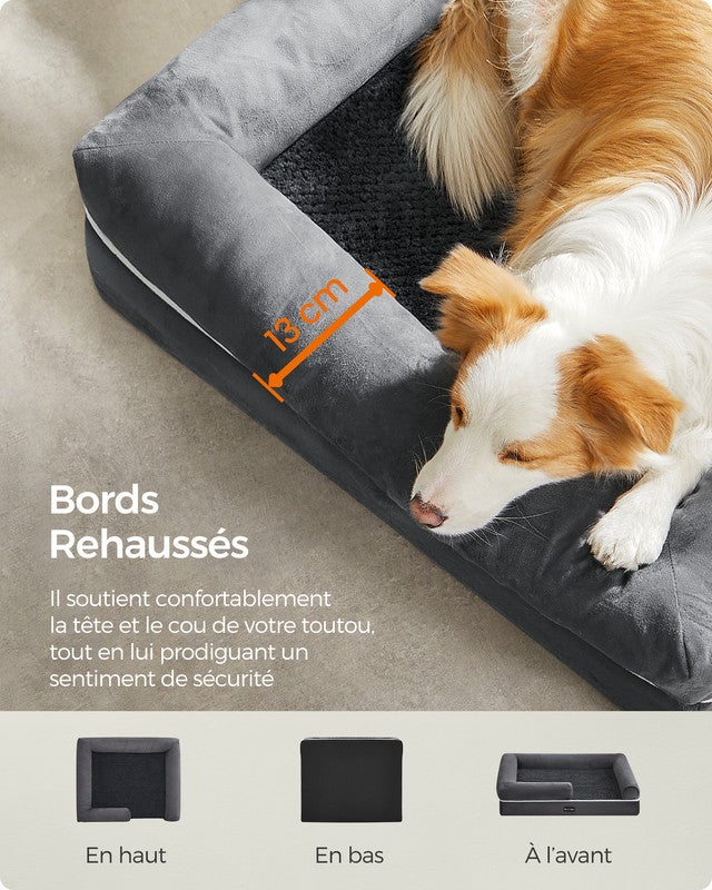 Panier pour Chien Orthopédique, Rembourrage Moelleux, Bords Rehaussés, Housse Amovible et Lavable, 91 x 71 x 20 cm, Antidérapant, Gris Clair - 5