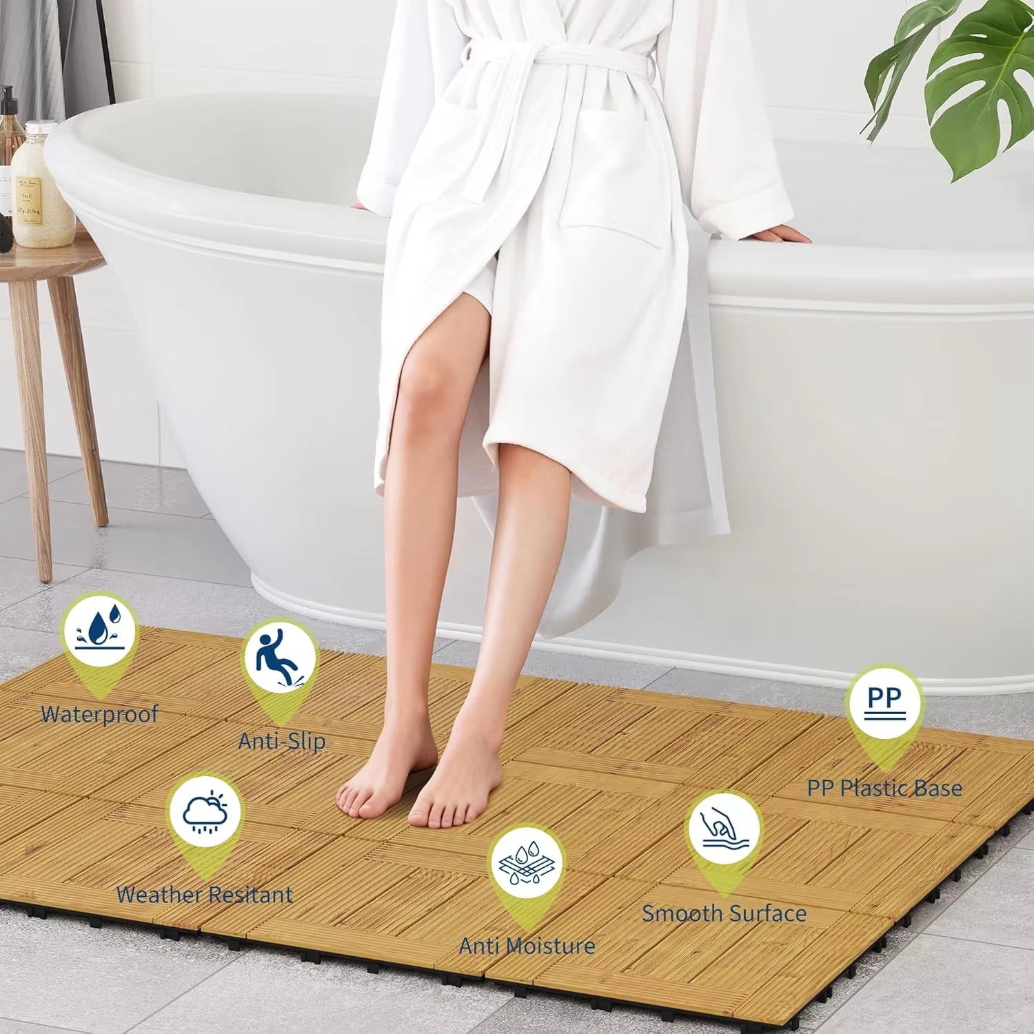 ZAEWRY 22 Dalles Terrasse Emboîtables 30x30cm WPC Bois Plastique, Étanches, Clipsables, Sol Extérieur pour Balcon, Jardin, Piscine, Patio DIY - 5