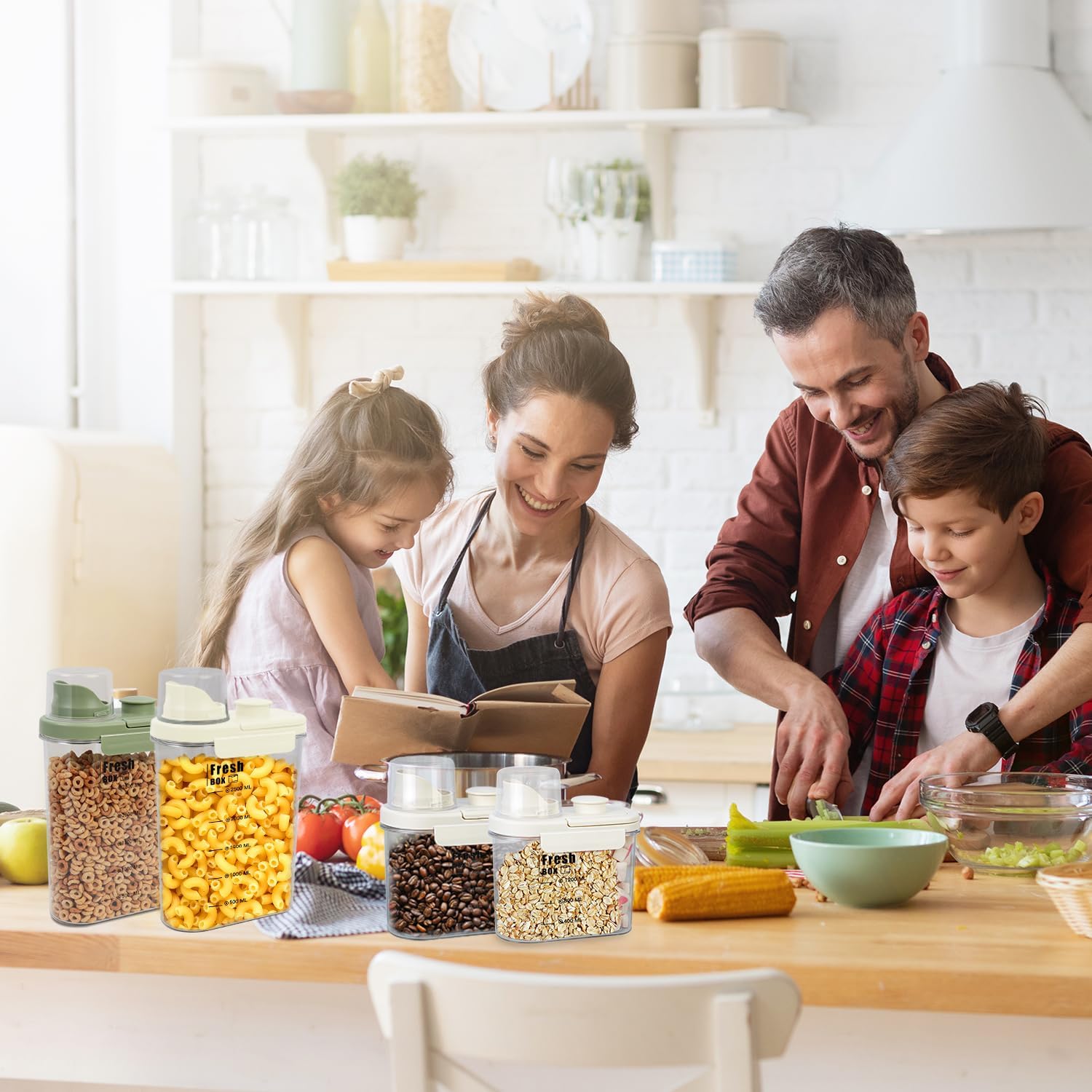 contenitore ermetico da cucina in plastica bianco crema da 18,5*10,5*24 cm con coperchio per conservare cereali e farina. - 6