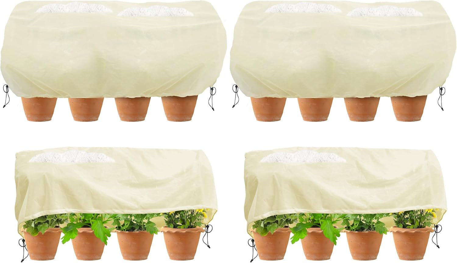 Osłonki na rośliny kwadratowe - idealne do ochrony roślin ogrodowych zimą - ze ściągaczem, 4 sztuki, beżowe, 80 × 60 × 40 cm
