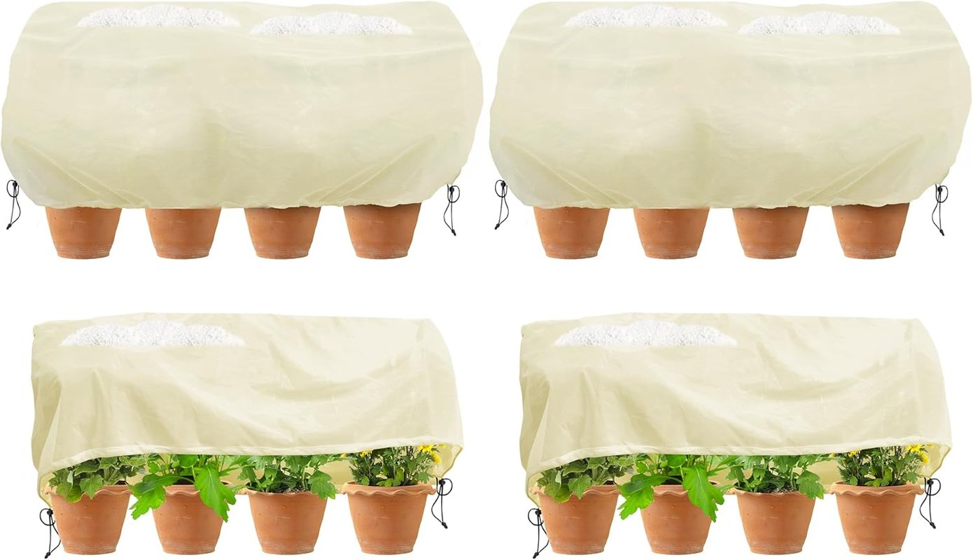 Osłonki na rośliny kwadratowe - idealne do ochrony roślin ogrodowych zimą - ze ściągaczem, 4 sztuki, beżowe, 80 × 60 × 40 cm