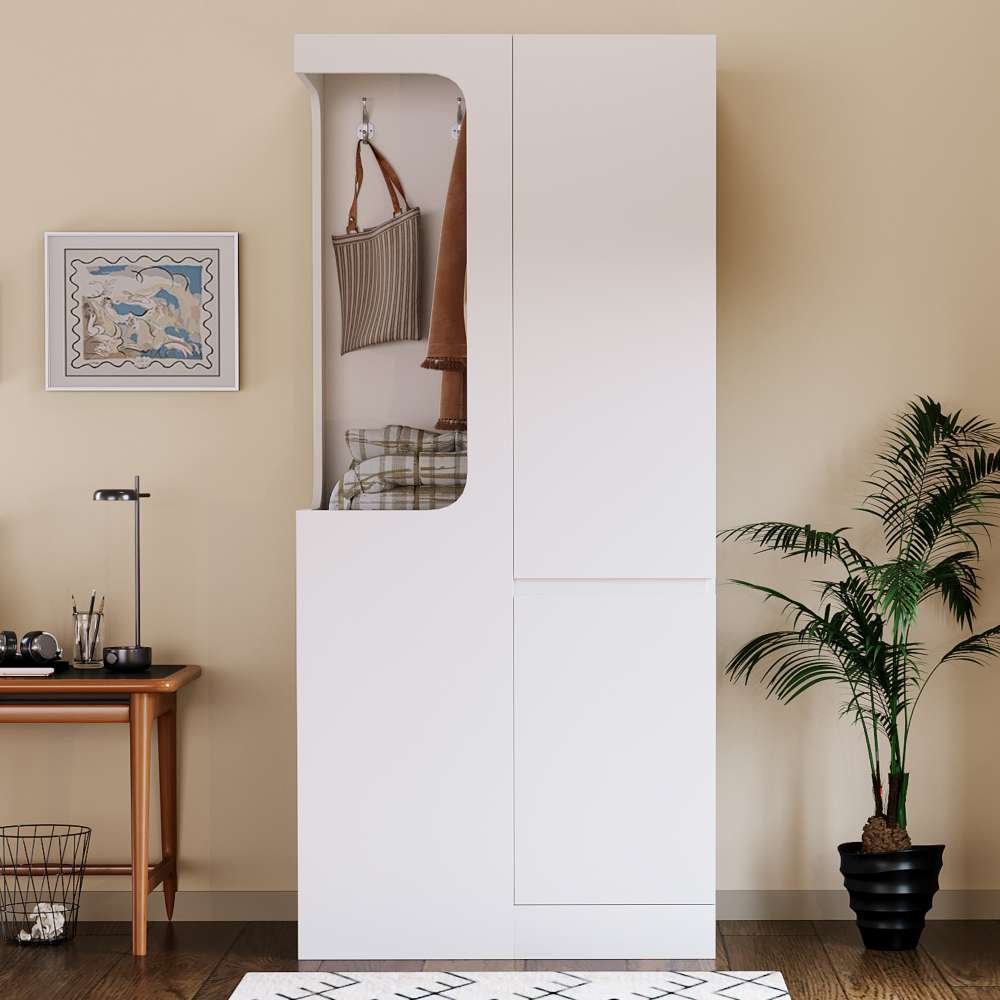 Szafa 70x40x170 cm z szufladami i półkami, otwartą przestrzenią na wieszaki, praktycznym przechowywaniem i nowoczesnym designem