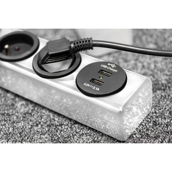 Brennenstuhl Multiprise hugo! Blanche - 3 prises + 2 prises USB - avec parafoudre et 2m de cable 19.500A - 7