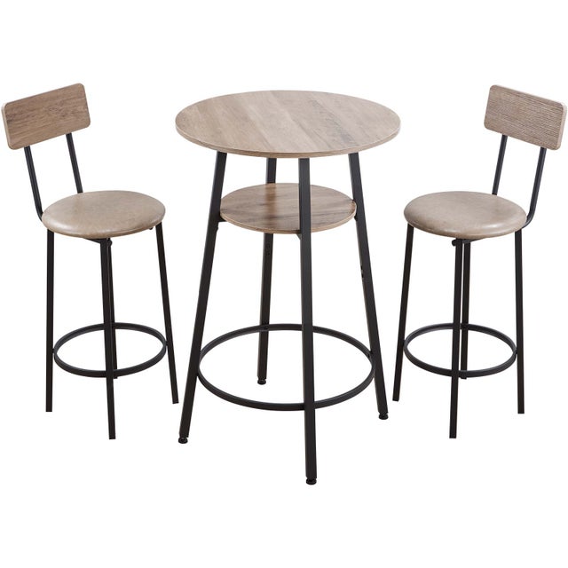 Ensemble Table de Bar SucceBuy avec Tabourets 3 Pieces, Table Haute de 60 cm avec Deux Chaises aux Angles Arrondis, pour Salle a Manger, Bureau