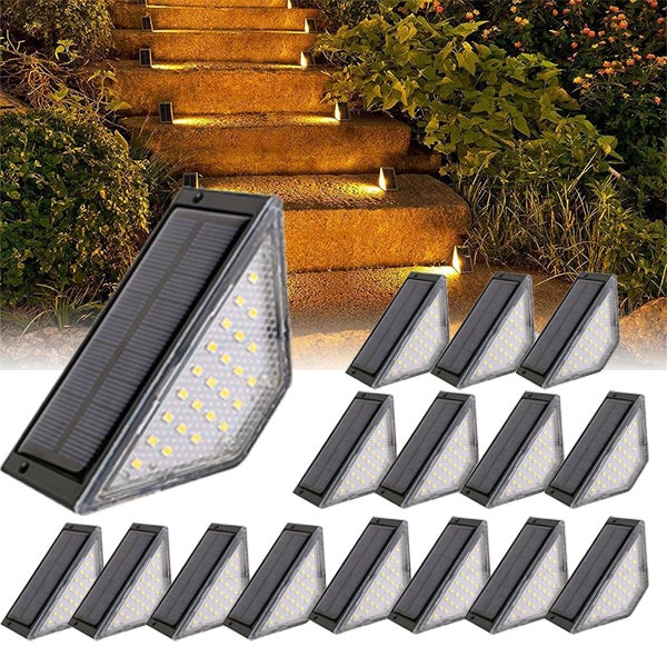 Set Di 16 Luci Solari Per Scale Da Esterno - Impermeabili - Illuminazione A LED Per Scale Esterne Gradini Recinzioni Cortili Patii Grondaie Vialetti Decorazioni Bianco Caldo H81 90385914