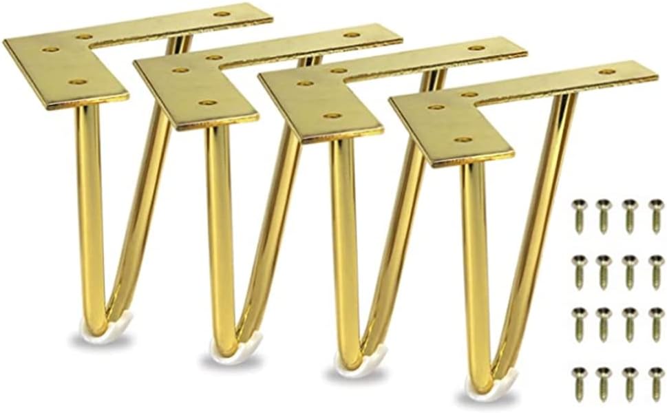 Zestaw 4 Złotych Metalowych Nóżek Meblowych – Wysokość 15,2 cm, Śruby w Zestawie, Idealne do Stołu, Szafki, Kanapy, Komody