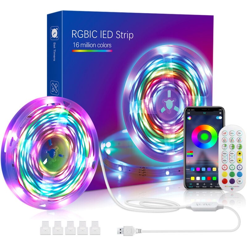 Taśma świetlna 15M 210LED z pilotem RGBIC, zmiana kolorów, sterowanie synchronizacją muzyki przez Bluetooth