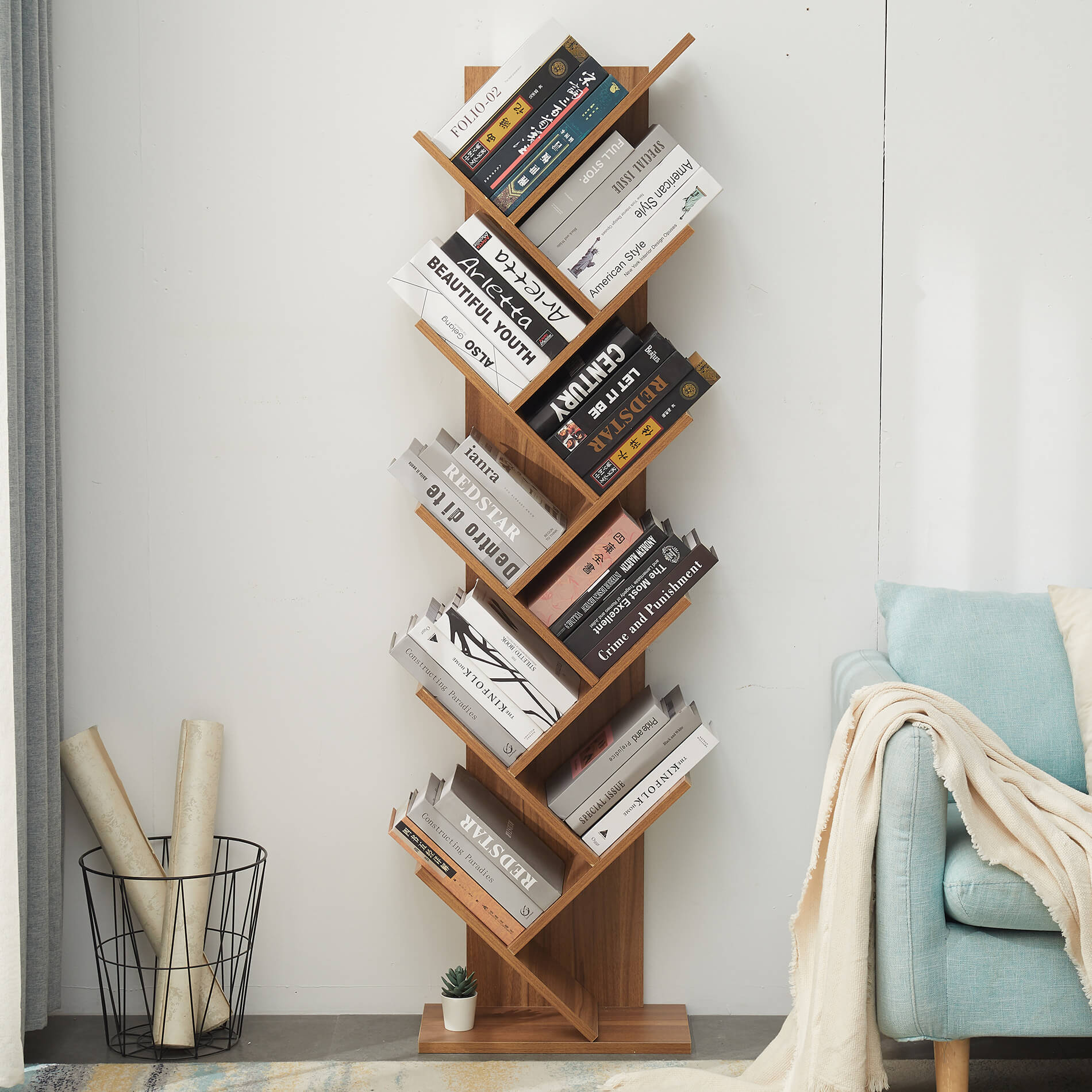 Scaffale Libreria Mobili Rebecca 10 Mensole Legno Marrone Moderno 160x44,5x22 - 2