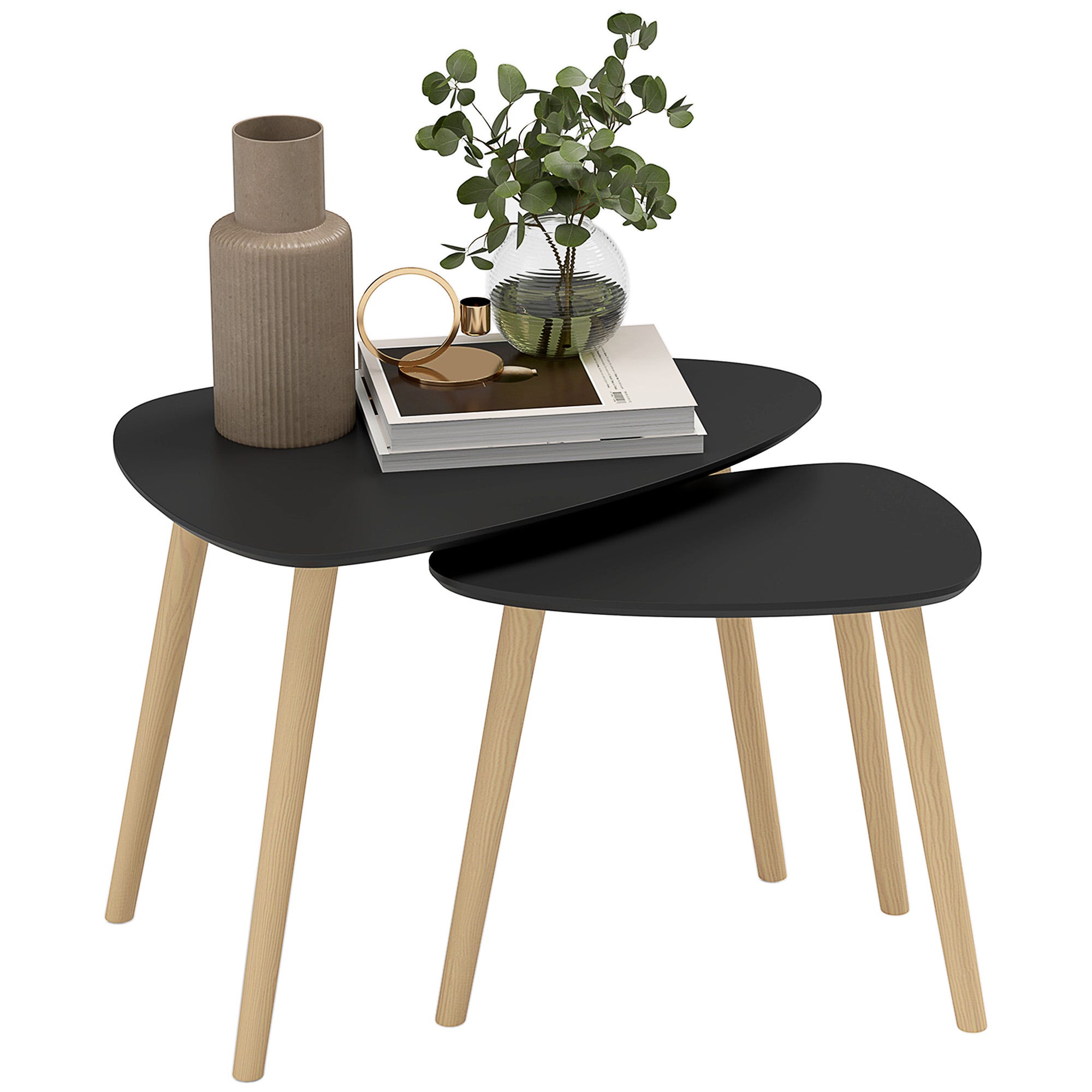 Lot de 2 tables basses gigognes design scandinave pieds en bois et ...