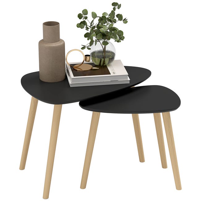 Lot de 2 tables basses gigognes design scandinave pieds en bois et ...