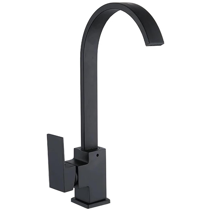 Kwadratowy kran kuchenny z wysoką wylewką - Bateria zlewozmywakowa kuchenna (szeroki, czarny kolanko)