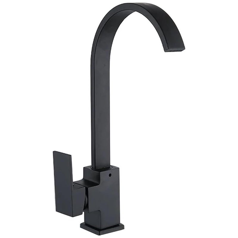 Kwadratowy kran kuchenny z wysoką wylewką - Bateria zlewozmywakowa kuchenna (szeroki, czarny kolanko)