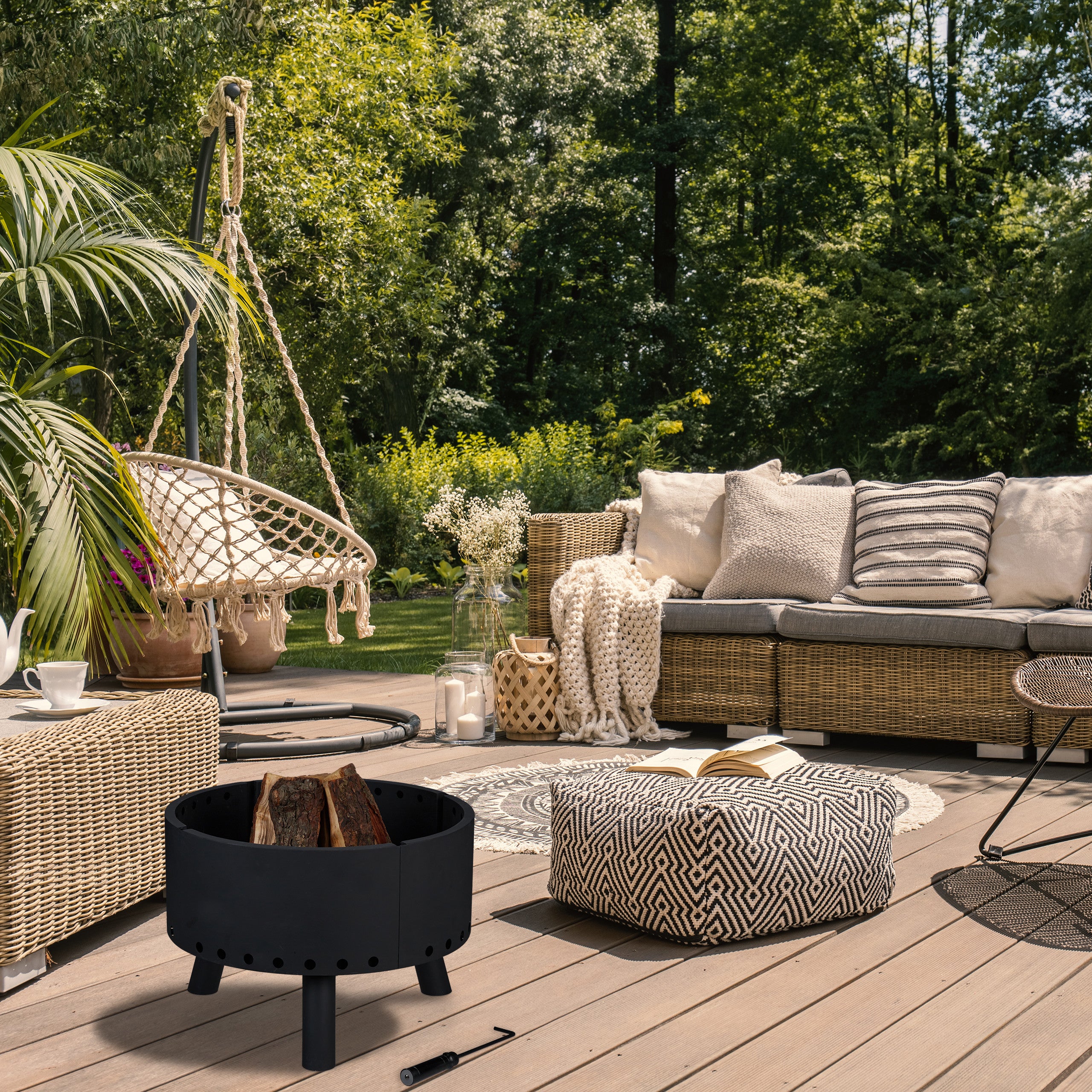 Braciere Da Esterno Relaxdays Con Protezione Calore E Attizzatoio - Nero - Foto 11