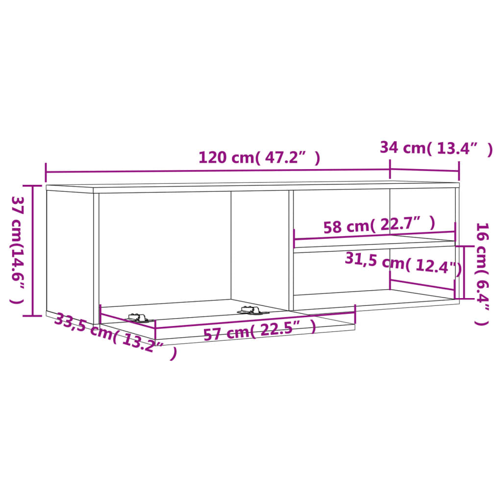 Meuble TV sonoma gris 120x34x37 cm bois d'ingénierie - 9