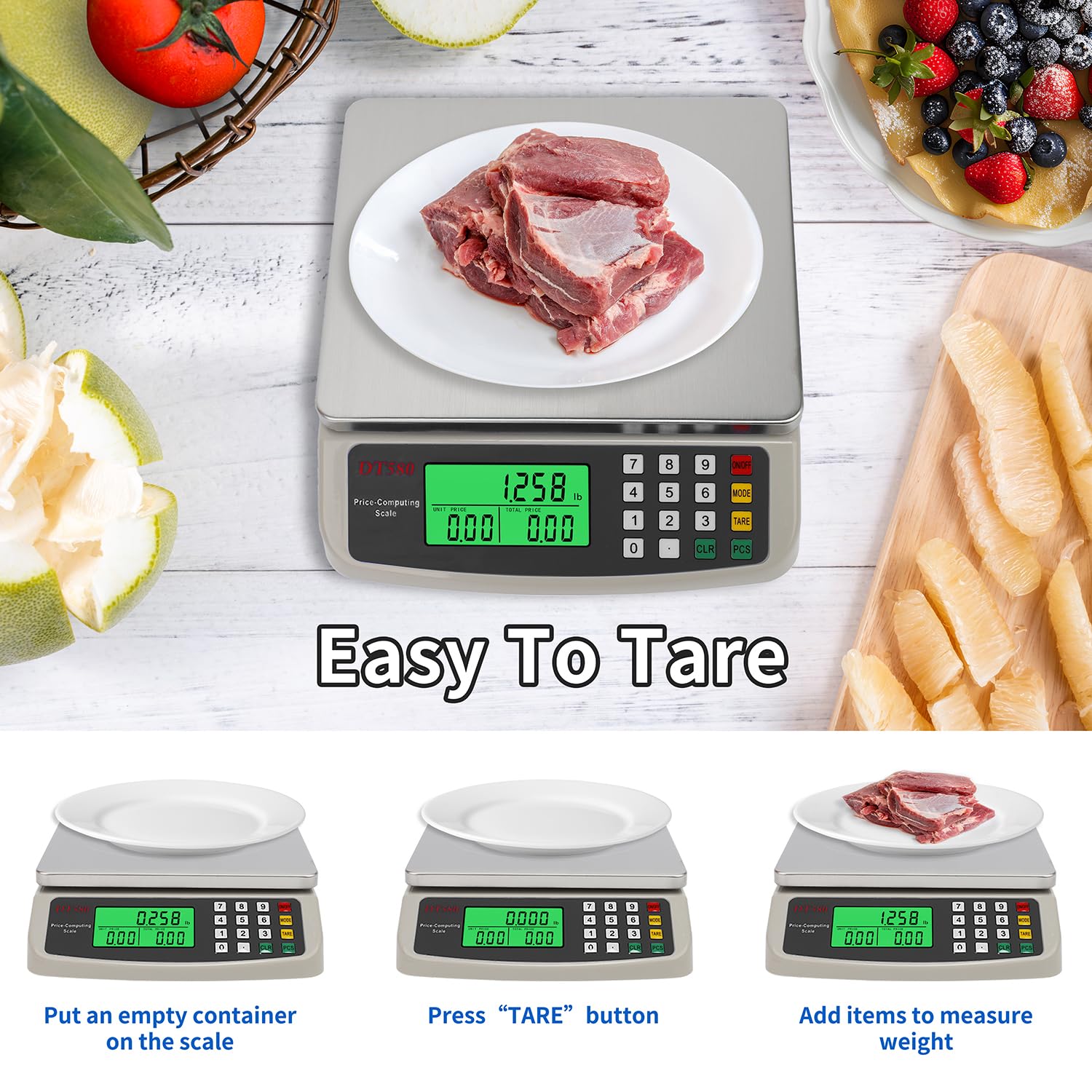 Balance de Cuisine Professionnelle 30kg, Précision 1g, Acier Inoxydable, Fonction Tare et Comptage, pour Aliments et Charcuterie - 4
