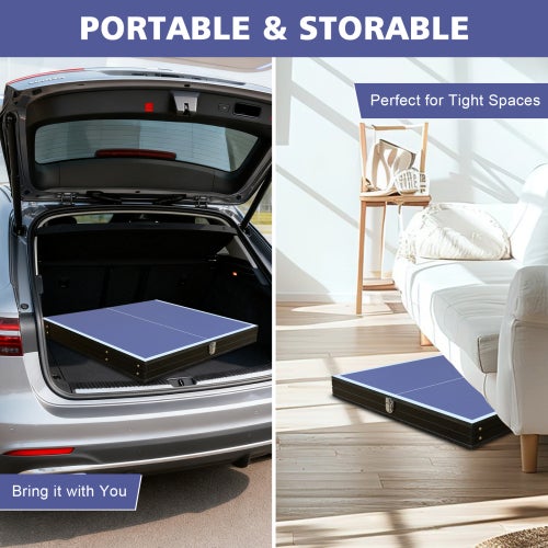 Mesa de tênis de mesa dobrável de 4,5 pés, portátil com rede, raquetes e bolas, para interior e exterior, fácil armazenamento - 5