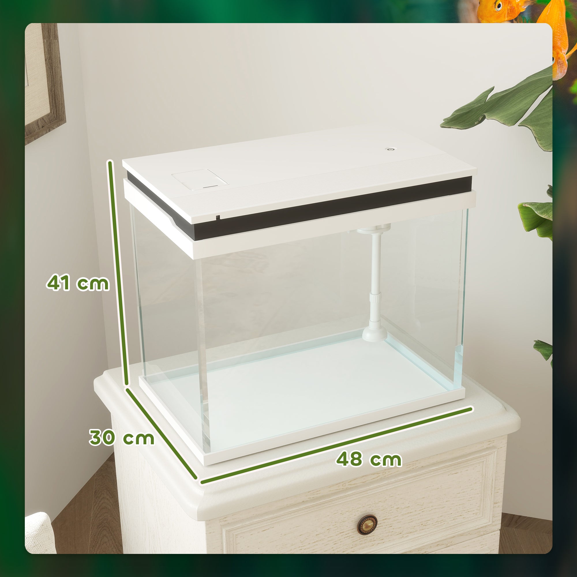 Aquário 41 L em Vidro com Filtro, LED, Bomba, Compacto, para Diferentes Peixes, Branco - 3
