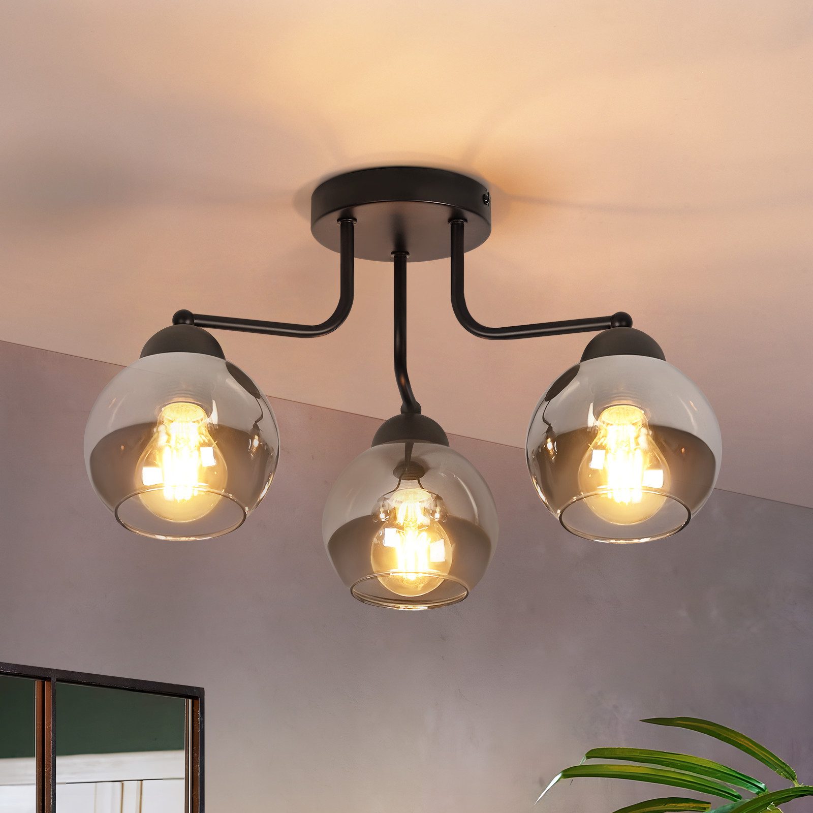 Rétro Lustre Suspension Industrielle E27 3 Tête Noir Plafonnier