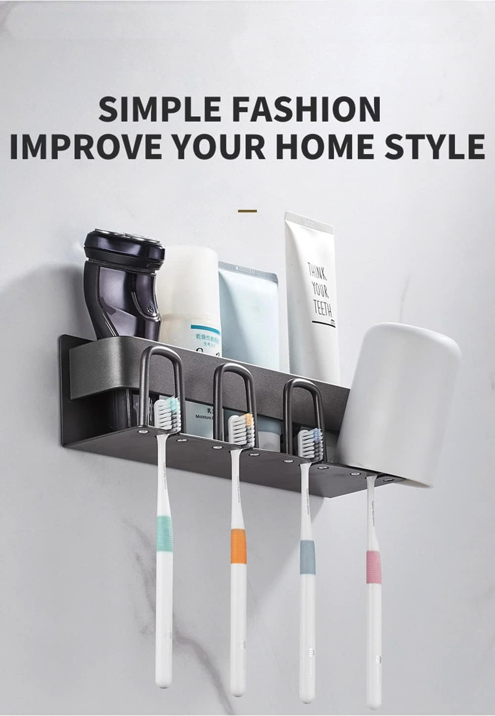 Portaspazzolino da parete con ventosa, organizer per bagno, salvaspazio, soluzione per riporre il bagno