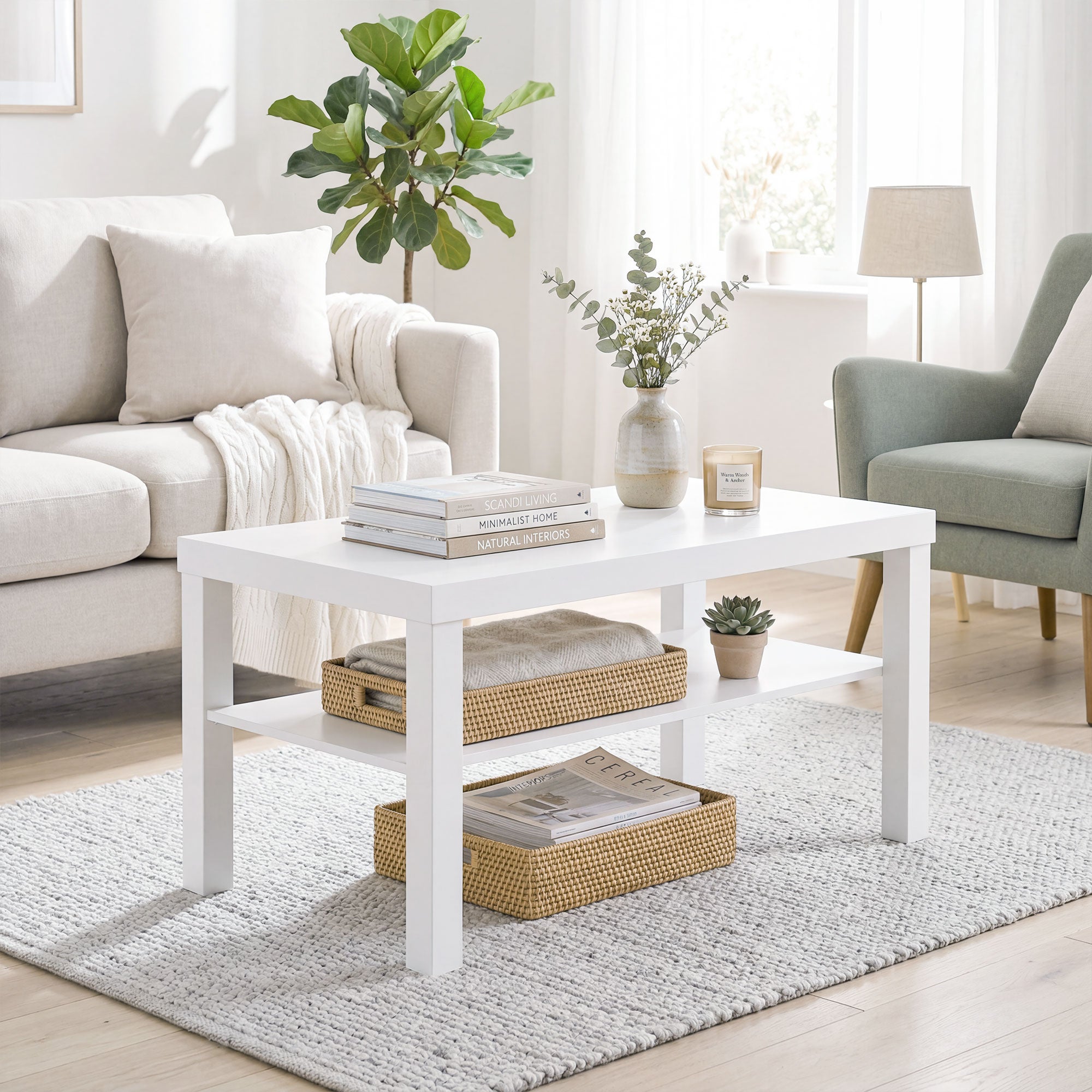 Table basse rectangulaire avec grand plateau de rangement, 90 × 45 × 44 ...